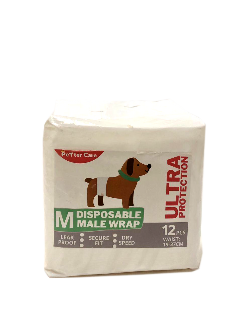 Petter Care Male Dog Wraps 12pcs Medium - Super Absorbent Male Dog Diaper Male Wraps